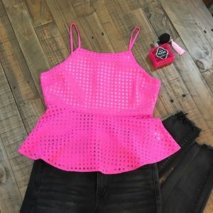 NWOT GB Hot Pink Laser Cut Peplum Top